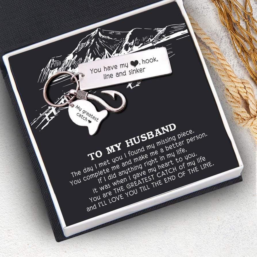 Fishing Hook Keychain - To My Husband - You Have My Heart, Hook, Line And Sinker - Augfa14004 - Gifts Holder