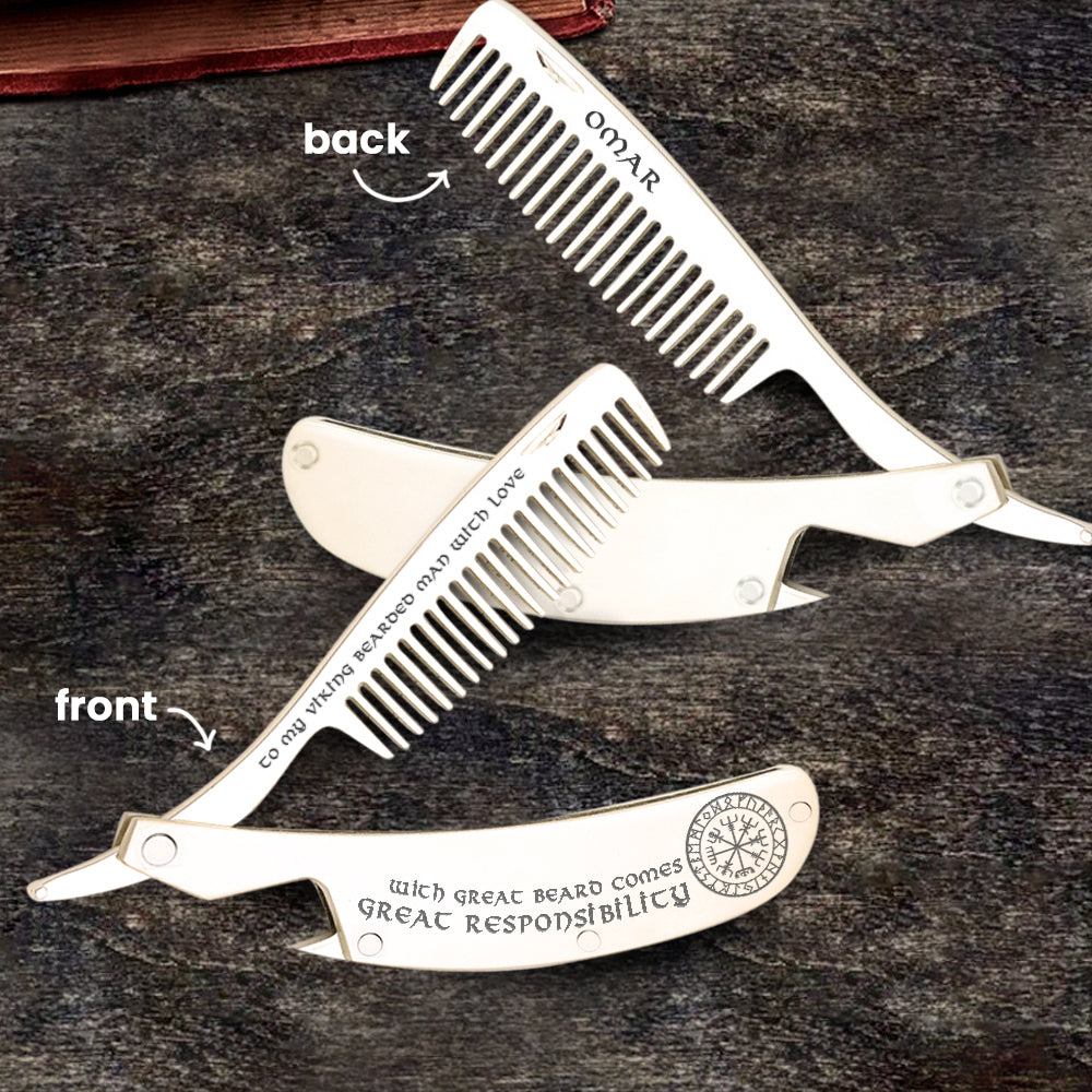 Folding Comb - Beard - To My Viking Bearded Man With Love - Great Responsibility - Augec26010