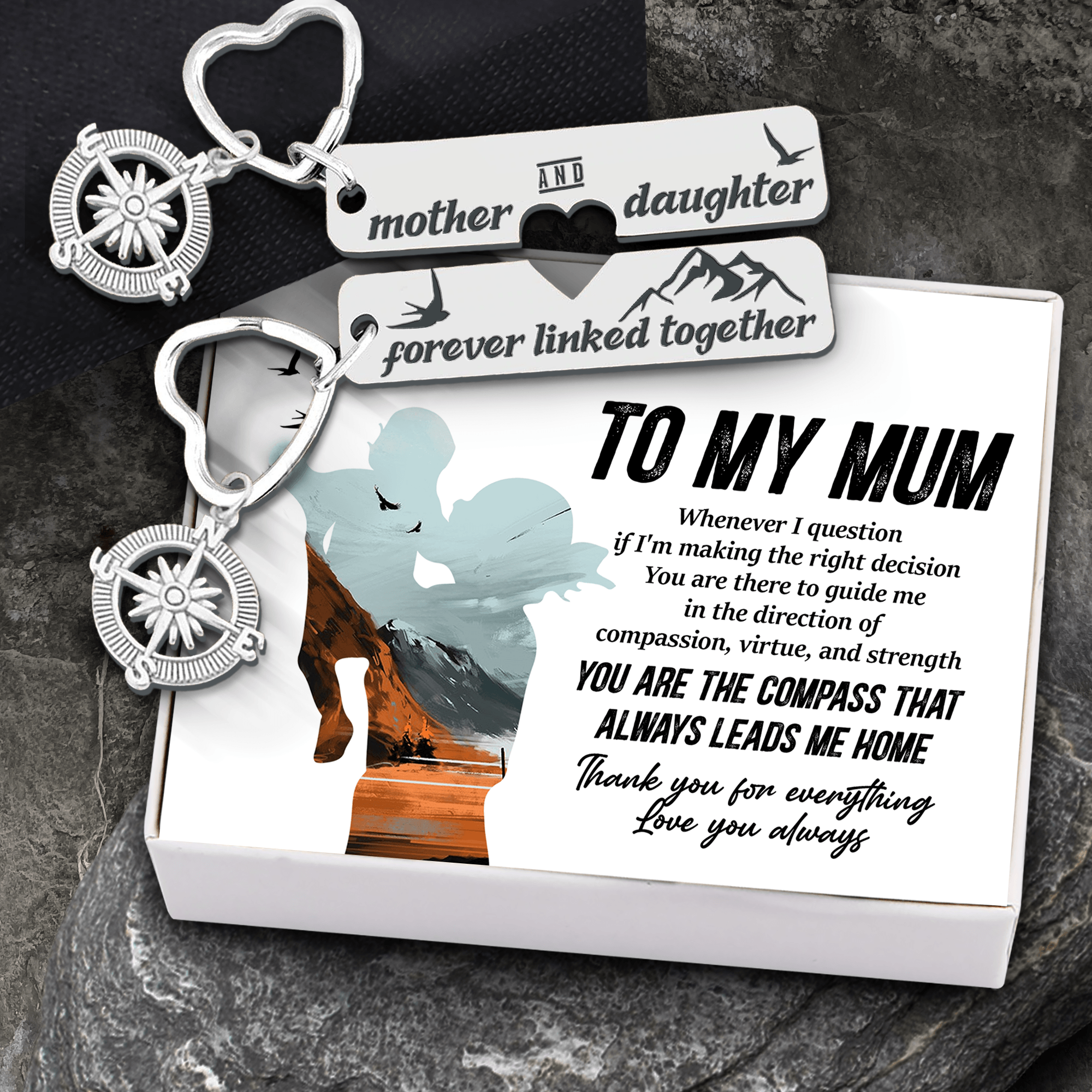Compass Heart Couple Keychains - Hiking - To My Mum - You Are There To Guide Me - Augkdq19003 - Gifts Holder