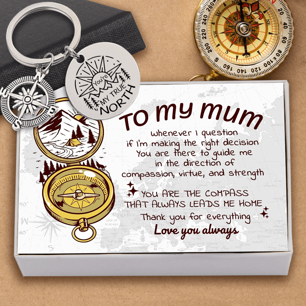 Compass Keychain - Camping - To My Mum - You Are My True North - Augkw19002 - Gifts Holder