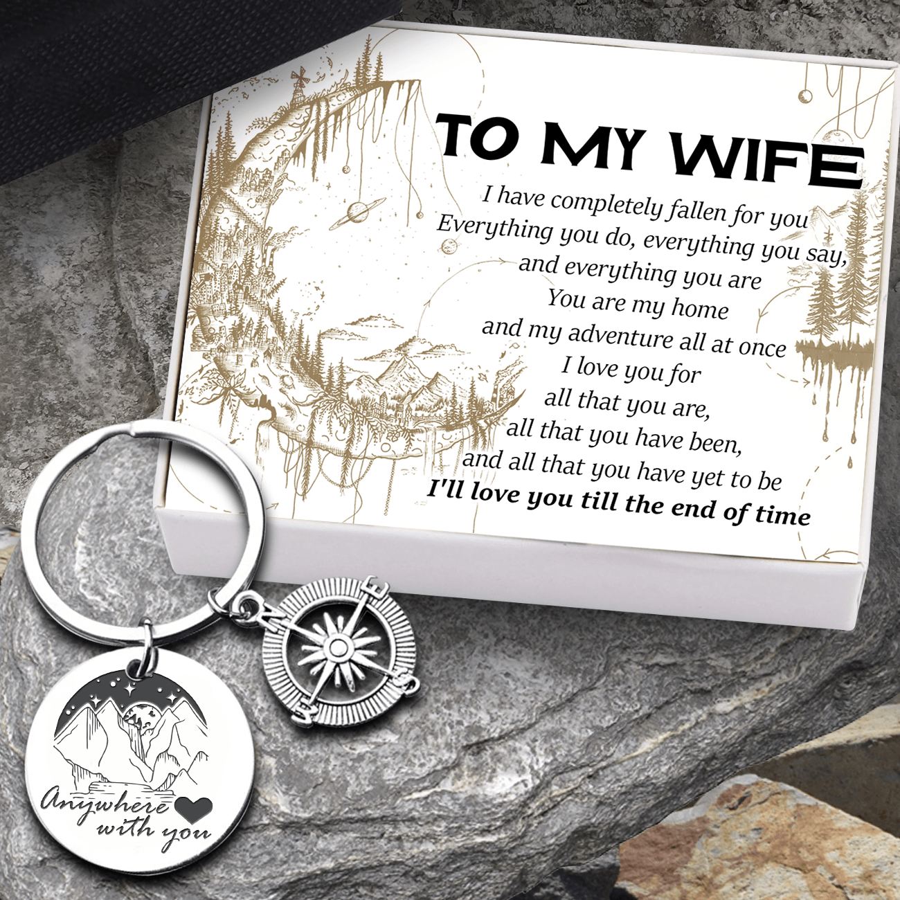 Compass Keychain - Hiking - To My Wife - You Are My Home And My Adventure All At Once - Augkw15004 - Gifts Holder
