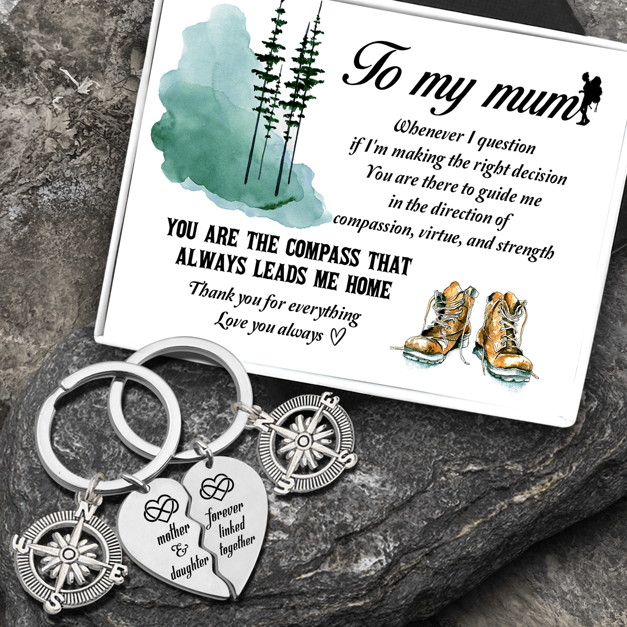 Compass Puzzle Keychains - Hiking - To My Mum - Love You Always - Augkdf19001 - Gifts Holder