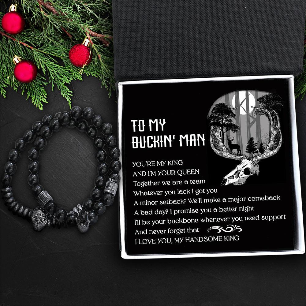 Couple Crown And Skull Bracelets - Hunting - To My Buckin' Man - I Love You, My Handsome King - Augbu26005 - Gifts Holder