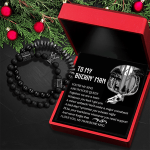 Couple Crown And Skull Bracelets - Hunting - To My Buckin' Man - I Love You, My Handsome King - Augbu26005 - Gifts Holder