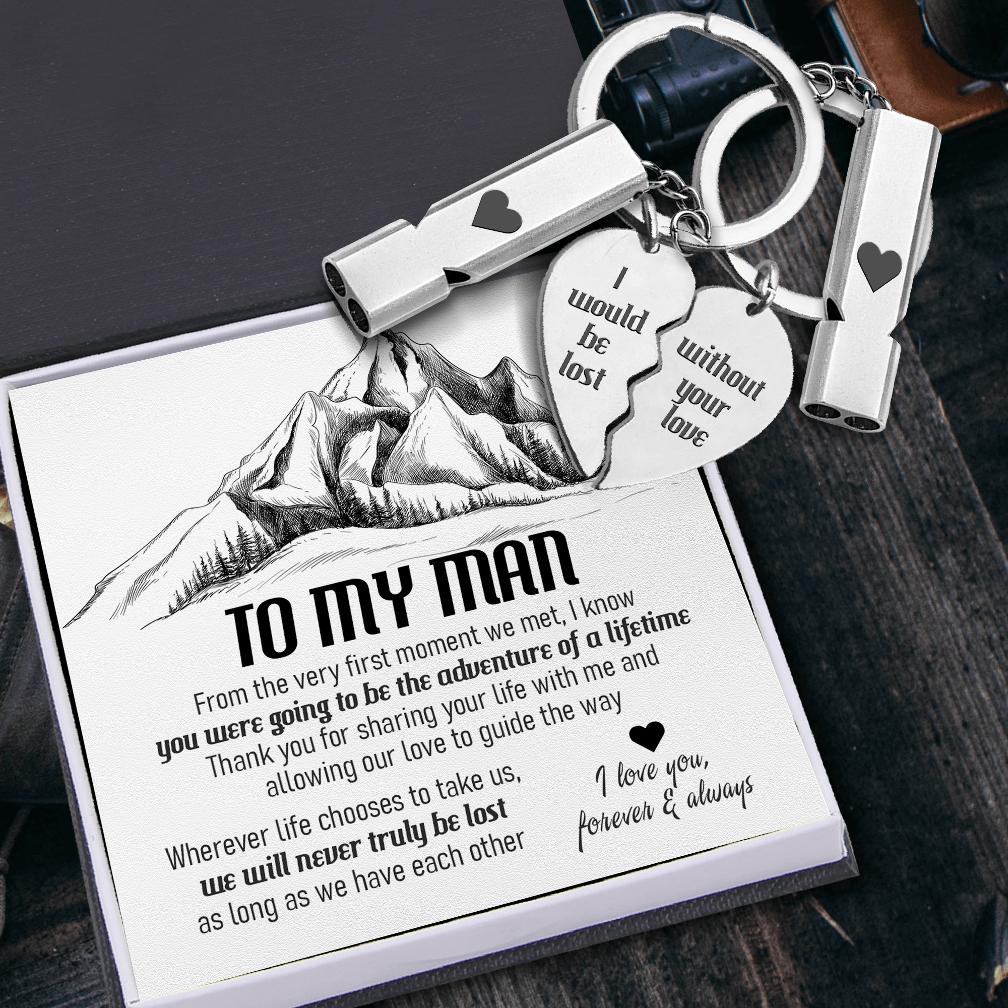 Couple Whistle Keychains - Hiking - To My Man - I Love You, Forever & Always - Augkzh26001 - Gifts Holder