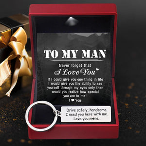 Engraved Keychain - Drive Safely Handsome, Love You More - Augkc12001 - Gifts Holder