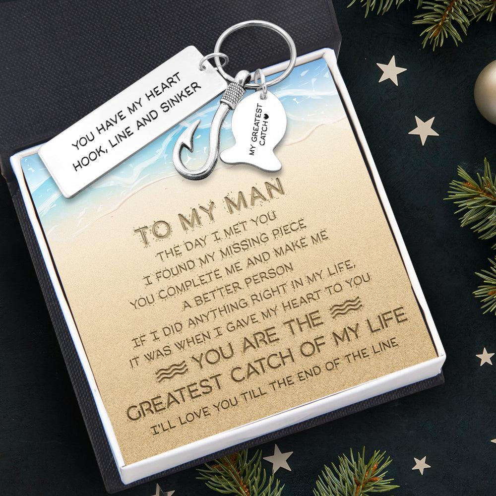 Fishing Hook Keychain - To My Man - You Have My Heart Hook, Line And Sinker - Augku26007 - Gifts Holder