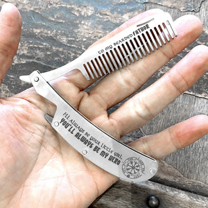 Folding Comb - Viking - To My Bearded Fathor - You'll Always Be My Hero! - Augec18012 - Gifts Holder