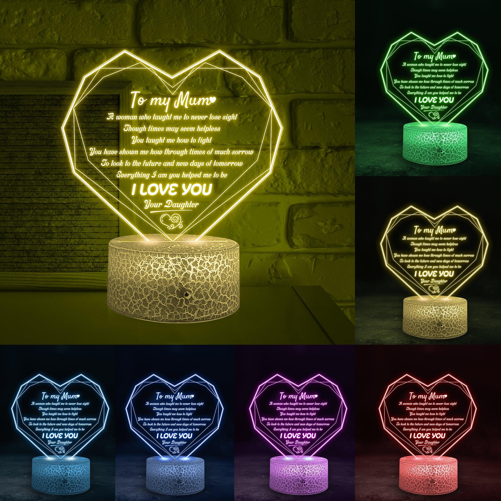 Heart Led Light - Family - From Daughter - To Mum - Everything I Am You Helped Me To Be - Auglca19002 - Gifts Holder