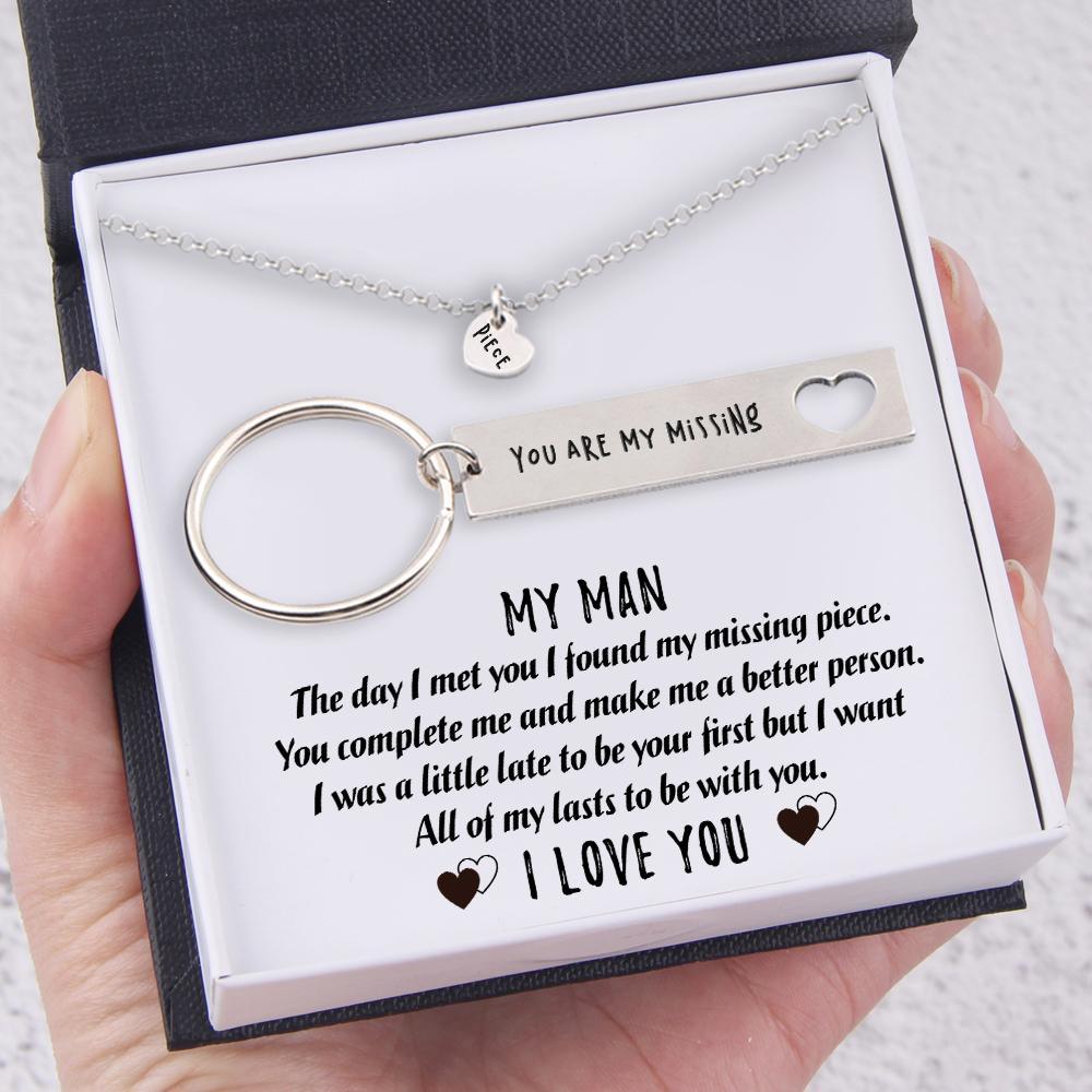 Heart Necklace & Keychain Gift Set - My Man - I Want All Of My Lasts To Be With You - Augnc26002
