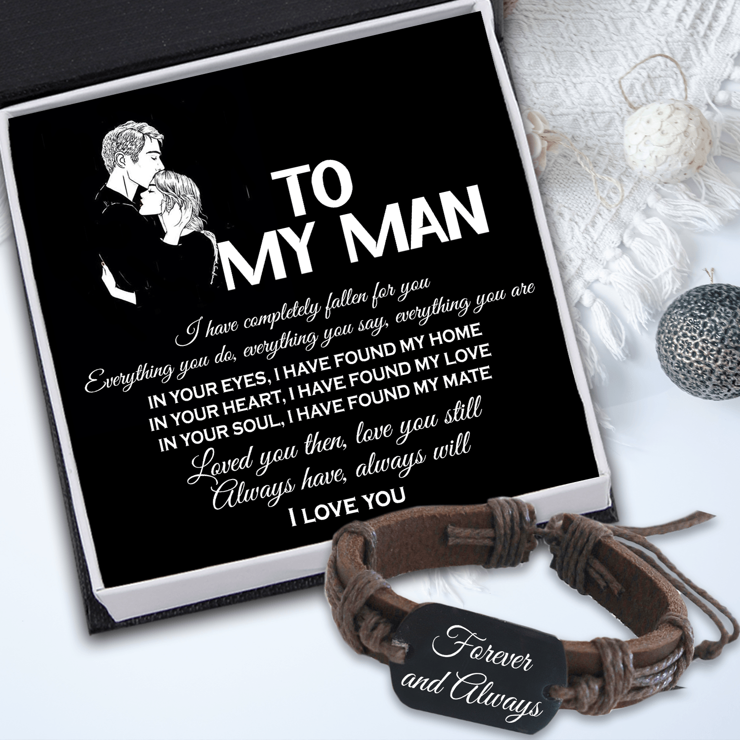 Leather Cord Bracelet - Family - To My Man - I Have Completely Fallen For You - Augbr26001 - Gifts Holder