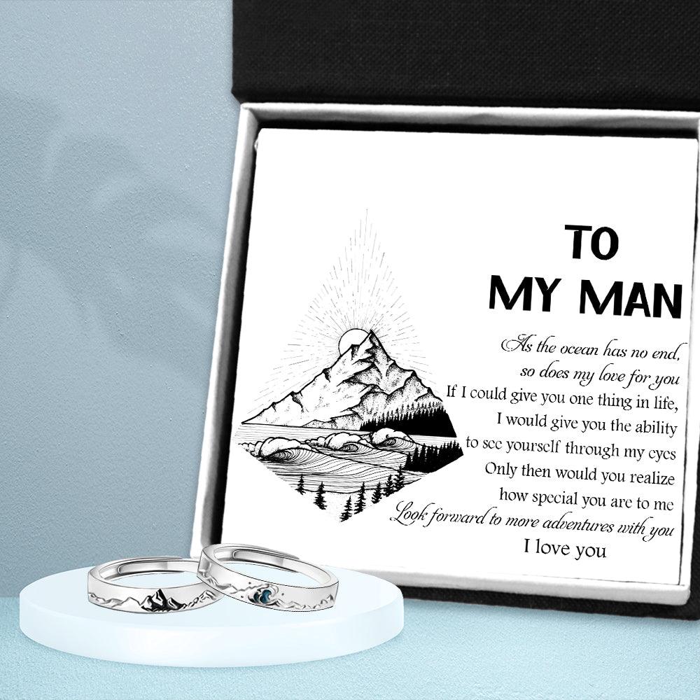 Mountain Sea Couple Ring - Adjustable Size Ring - Travel - To My Man - More Adventures With You - Augrlj26006 - Gifts Holder