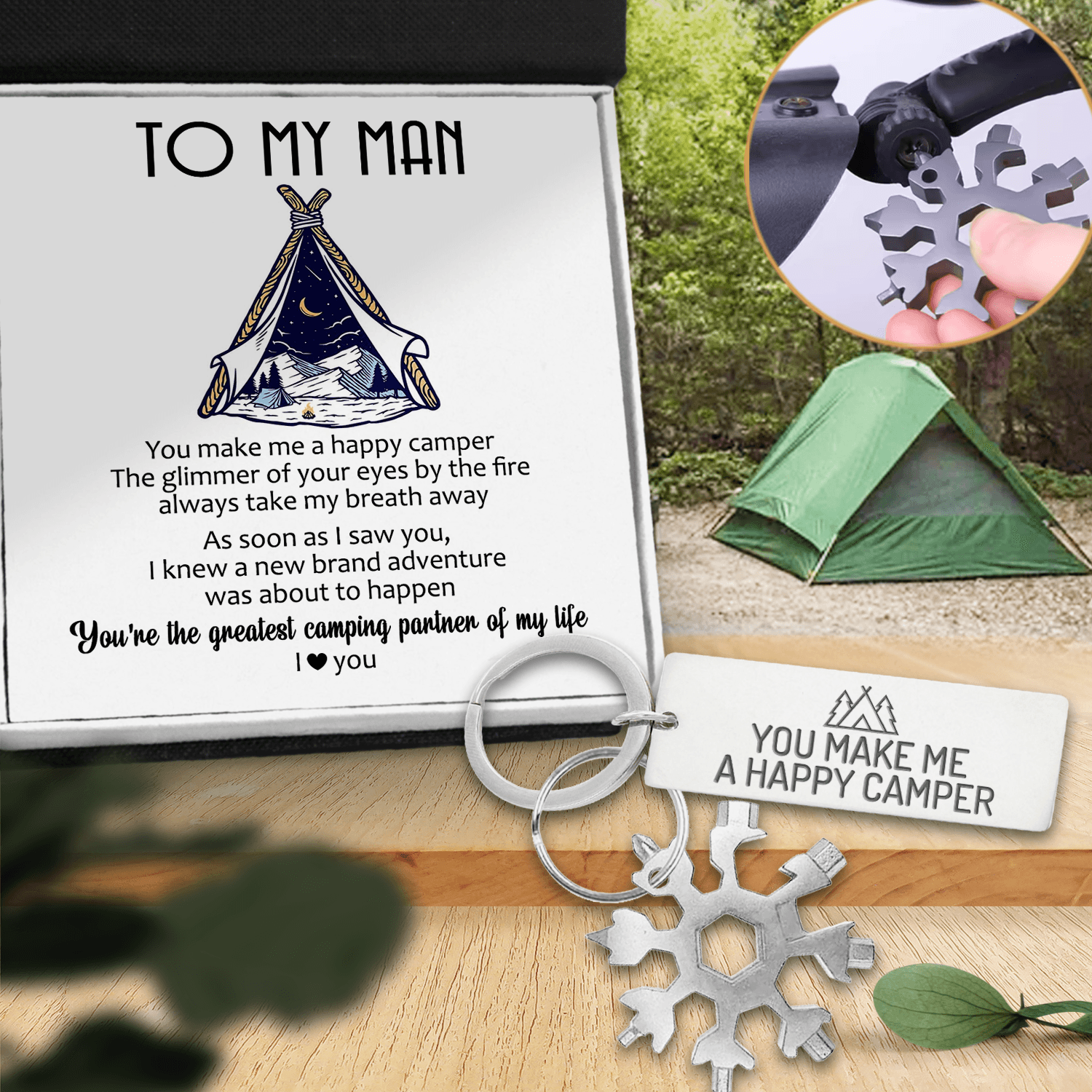 Outdoor Multitool Keychain - Camping - To My Man - You Make Me A Happy Camper - Augktb26011 - Gifts Holder