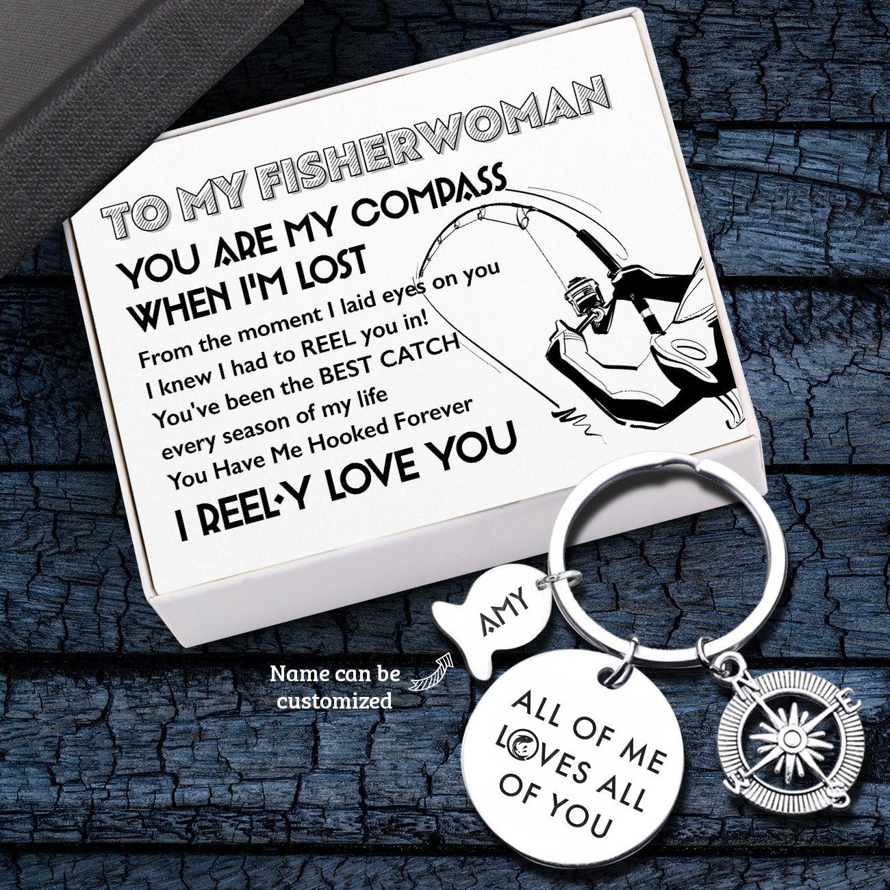 Personalised Fishing Compass Keychain - Fishing - To My Fisherwoman - I Reel-y Love You - Augkwb13004 - Gifts Holder