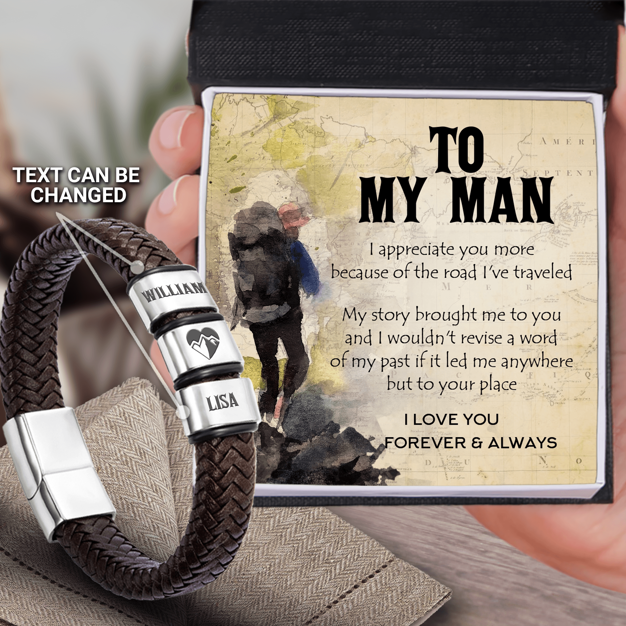 Personalised Leather Bracelet - Hiking - To My Man - I Love You Forever & Always - Augbzl26024 - Gifts Holder