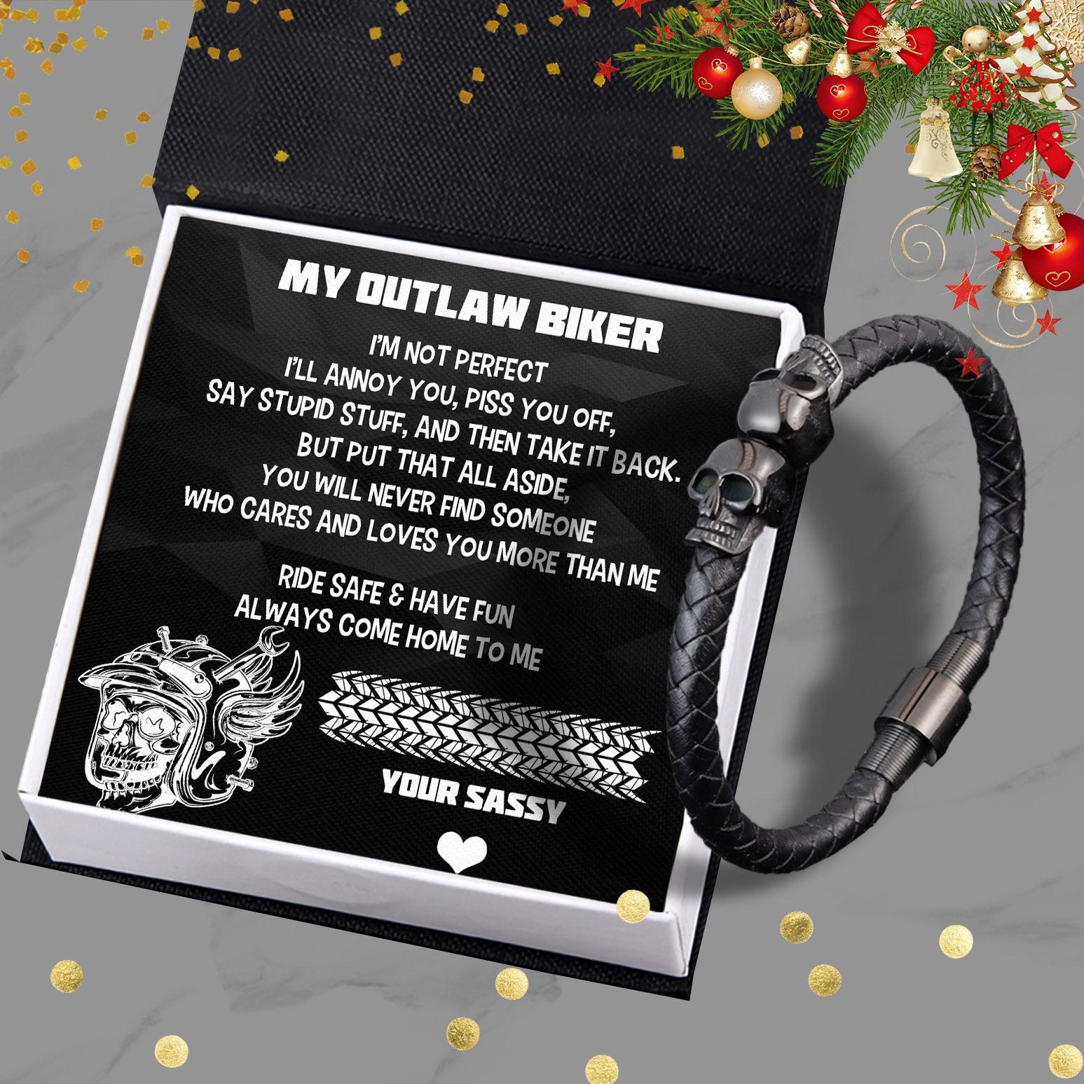 Skull Cuff Bracelet - Skull Biker - To My Man - Always Come Home To Me - Augbbh26004 - Gifts Holder