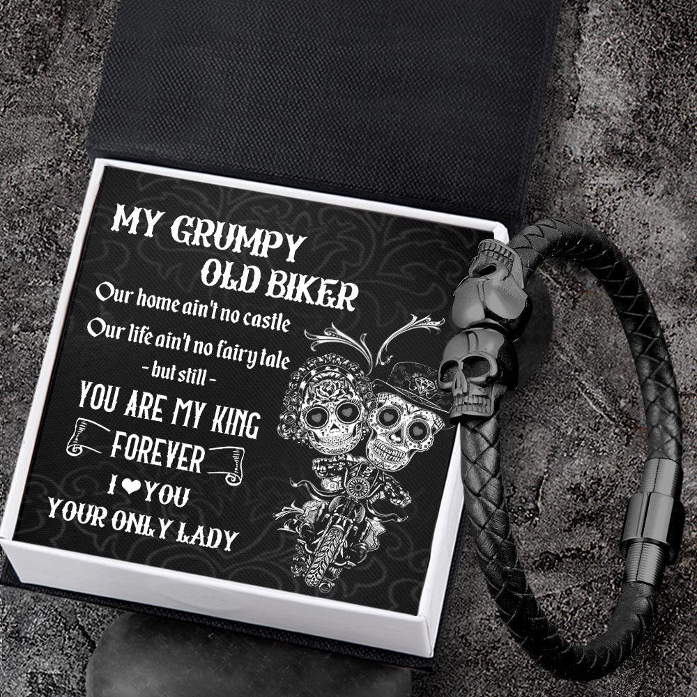 Skull Cuff Bracelet - Skull - To My Grumpy Old Biker - You Are My King Forever - Augbbh26001 - Gifts Holder