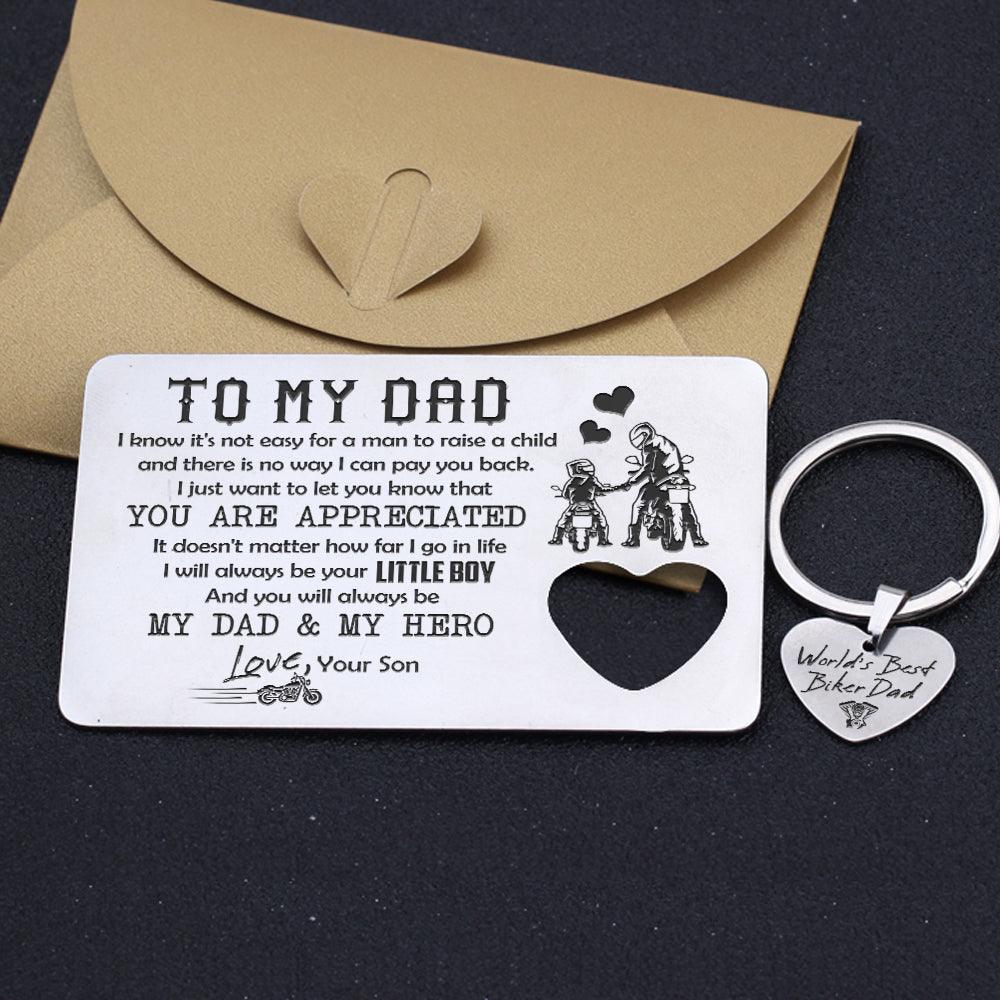 Wallet Card Insert And Heart Keychain Set - Biker - To My Dad - From Son - My Dad & My Hero - Augcb18003 - Gifts Holder