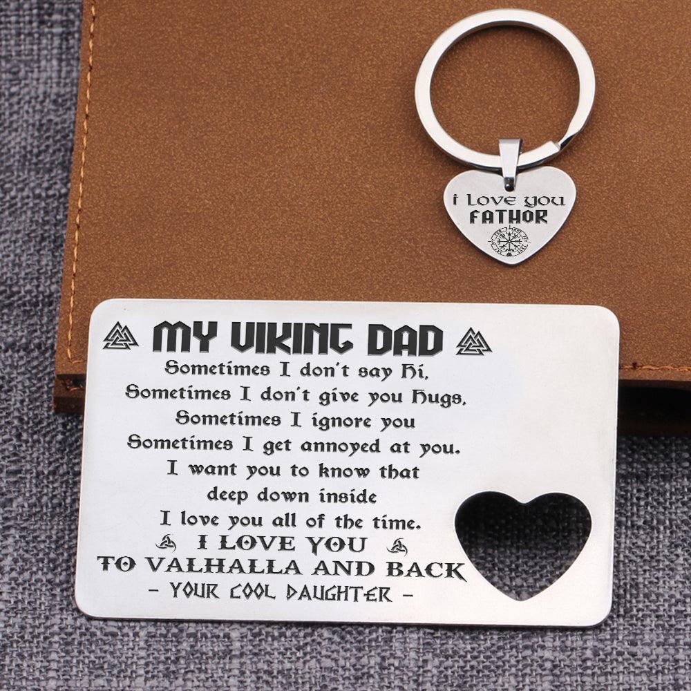 Wallet Card Insert And Heart Keychain Set - Viking - To My Dad - From Daughter - I Love You To Valhalla & Back - Augcb18008 - Gifts Holder