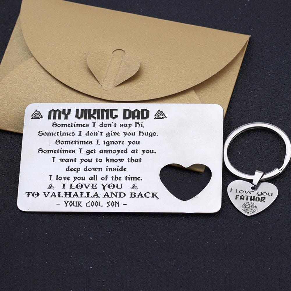 Wallet Card Insert And Heart Keychain Set - Viking - To My Dad - From Son - I Love You To Valhalla & Back - Augcb18009 - Gifts Holder