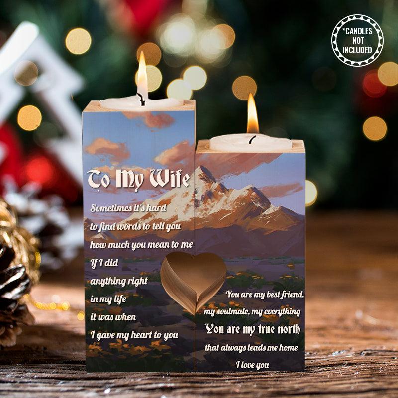 Wooden Heart Candle Holder - Travel - To My Wife - You Are My True North - Aughb15001 - Gifts Holder