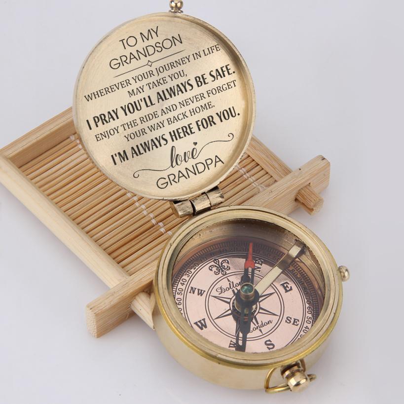 Engraved Compass - To My Grandson - I Pray You'll Always Be Safe - Love, Grandpa - Augpb22005 - Gifts Holder