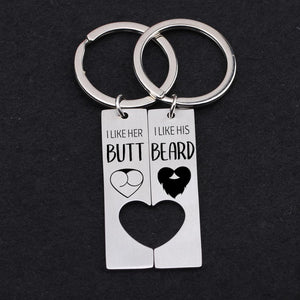 Heart Couple Keychains - Beard - To Loved One - I Like Her Butt, I Like His Beard - Augkh14001 - Gifts Holder