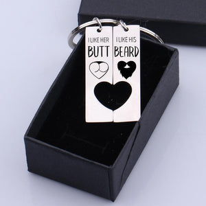 Heart Couple Keychains - Beard - To Loved One - I Like Her Butt, I Like His Beard - Augkh14001 - Gifts Holder