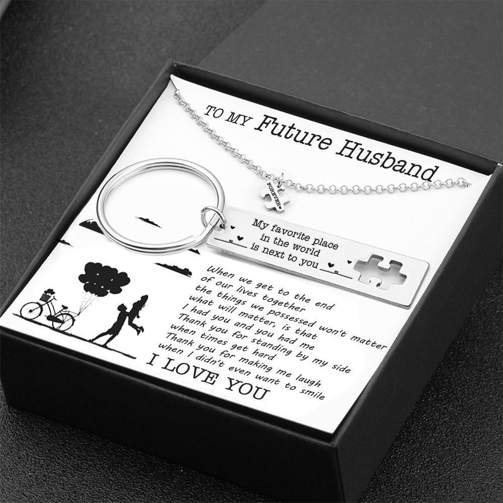 Puzzle Keychain And Necklace Set - To My Future Husband - Thank You For Standing By My Side - Augnq24001 - Gifts Holder