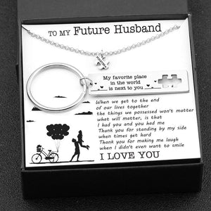 Puzzle Keychain And Necklace Set - To My Future Husband - Thank You For Standing By My Side - Augnq24001 - Gifts Holder