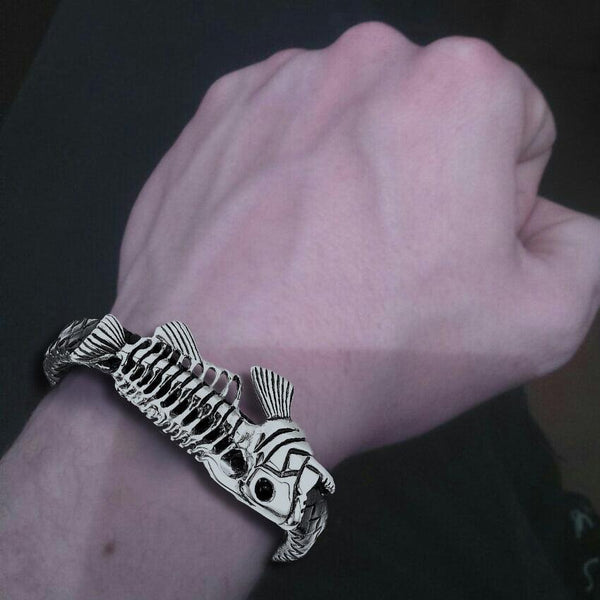 Black Leather Bracelet Fish Bone - Fishing - To My Whisperer - I