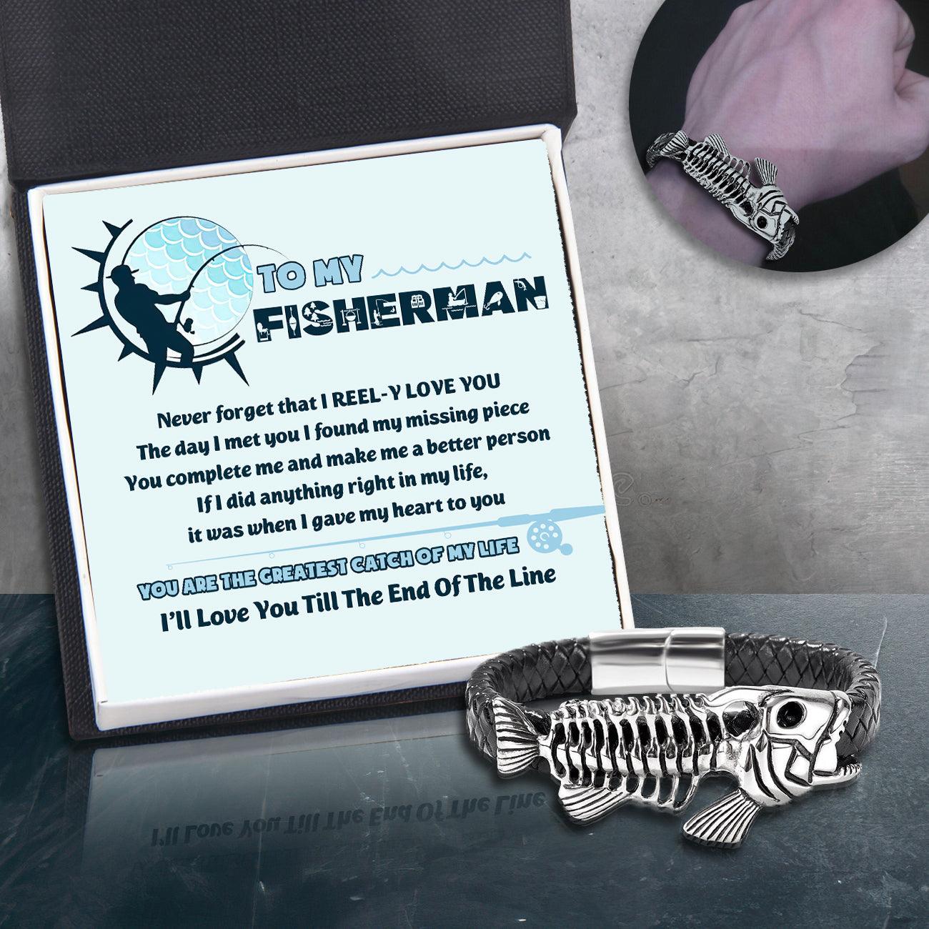 Black Leather Bracelet Fish Bone - Fishing - To My Fisherman - I Reel-y Love You - Augbzr26005 - Gifts Holder
