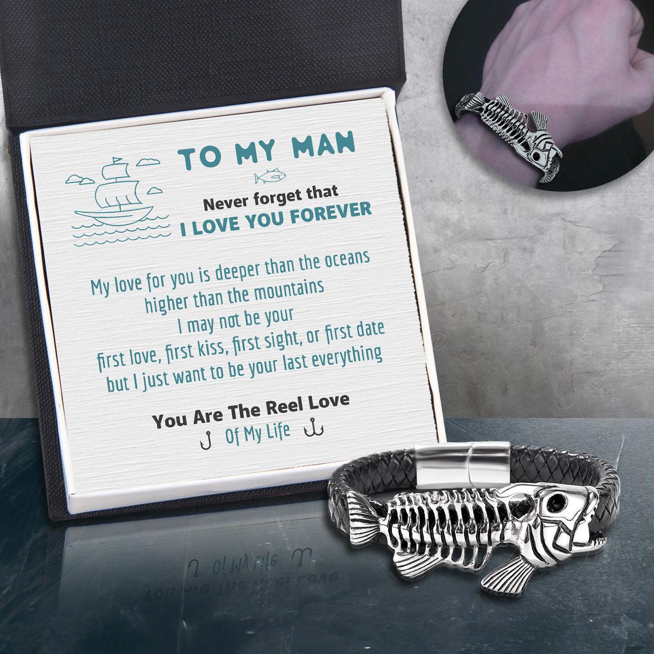 Black Leather Bracelet Fish Bone - Fishing - To My Man - I Love You Fo -  Gifts Holder