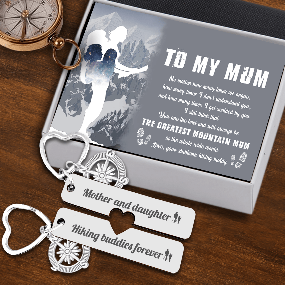 Compass Heart Couple Keychains - Hiking - To My Mum - The Greatest Mountain Mum - Augkdq19001 - Gifts Holder