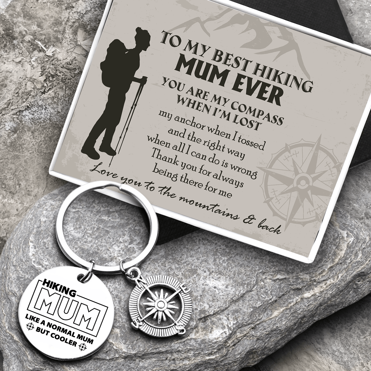 Compass Keychain - Hiking - To My Best Hiking Mum Ever - You Are My Compass When I'm Lost - Augkw19001 - Gifts Holder