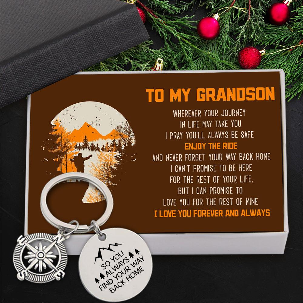Compass Keychain - Hiking - To My Grandson - I Pray You'll Always Be Safe - Augkw22001 - Gifts Holder