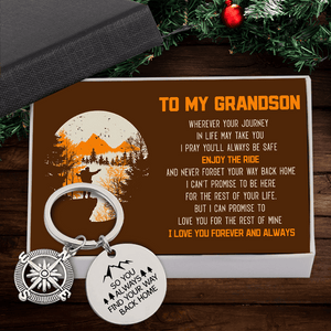 Compass Keychain - Hiking - To My Grandson - I Pray You'll Always Be Safe - Augkw22001 - Gifts Holder