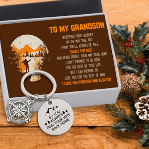 Compass Keychain - Hiking - To My Grandson - I Pray You'll Always Be Safe - Augkw22001 - Gifts Holder