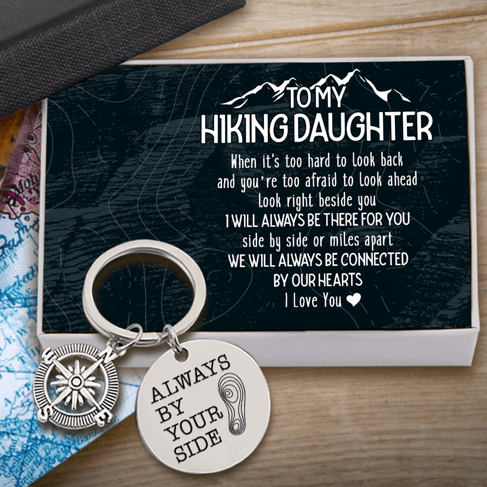 Compass Keychain - Hiking - To My Hiking Daughter - We'll Always Be Connected By Our Hearts - Augkw17008 - Gifts Holder