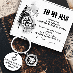 Compass Keychain - Hiking - To My Man - Because Of You, My Life Is Filled With Adventure, Wonder & Happiness - Augkw26022 - Gifts Holder