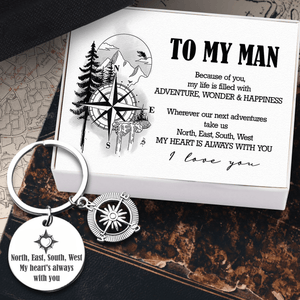 Compass Keychain - Hiking - To My Man - Because Of You, My Life Is Filled With Adventure, Wonder & Happiness - Augkw26022 - Gifts Holder