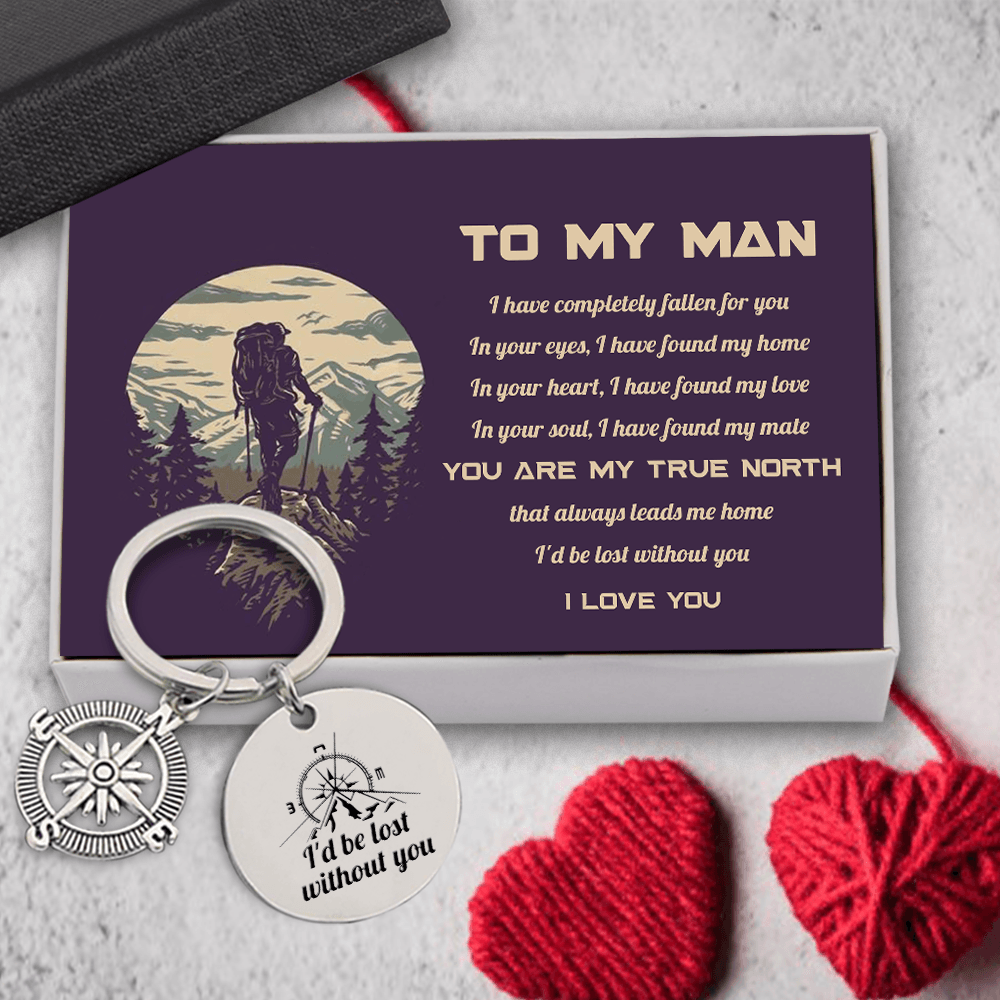 Compass Keychain - Hiking - To My Man - I'd Be Lost Without You - Augkw26011 - Gifts Holder