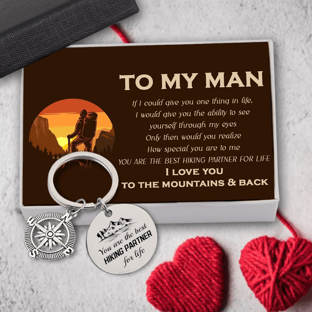 Compass Keychain - Hiking - To My Man - I Love You To The Mountains & Back - Augkw26009 - Gifts Holder