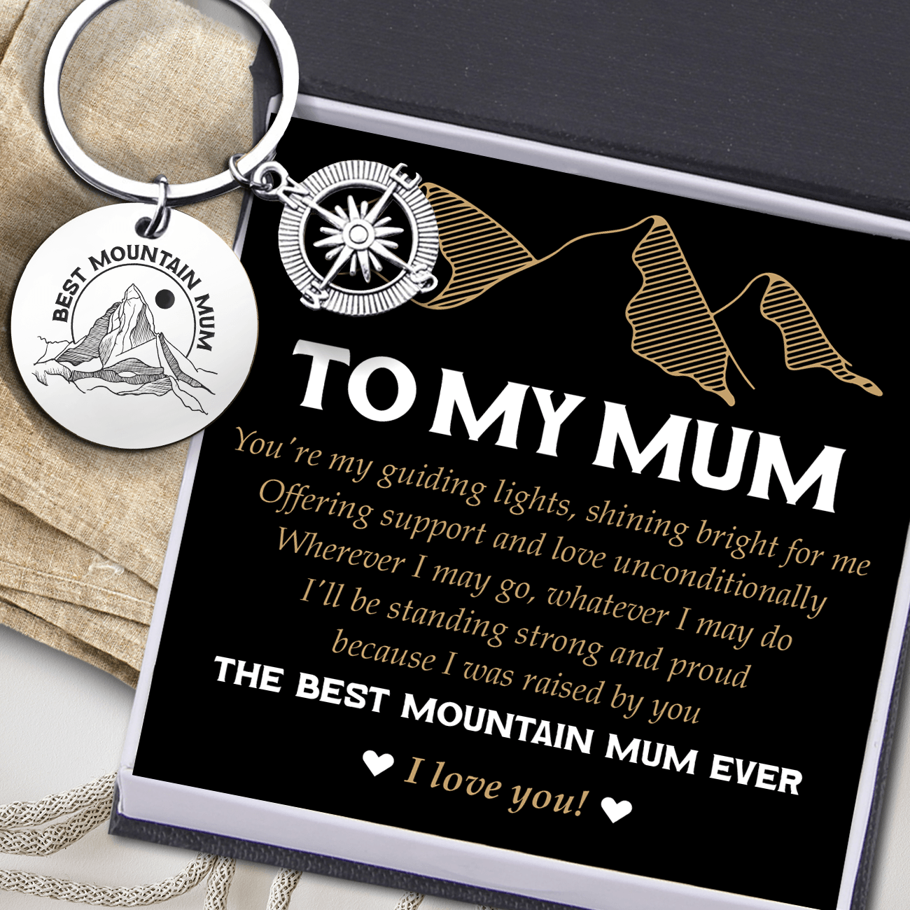 Compass Keychain - Hiking - To My Mum - The Best Mountain Mum Ever - Augket19002 - Gifts Holder