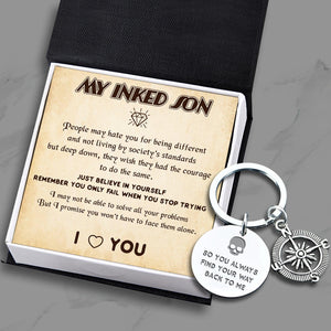 Compass Keychain - Tattoo - To My Inked Son - Just Believe In Yourself - Augkw16009 - Gifts Holder