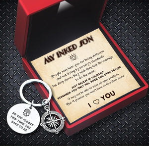 Compass Keychain - Tattoo - To My Inked Son - Just Believe In Yourself - Augkw16009 - Gifts Holder