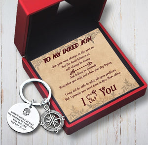 Compass Keychain - Tattoo - To My Son - I Love You - Augket16003 - Gifts Holder