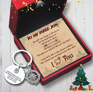 Compass Keychain - Tattoo - To My Son - I Love You - Augket16003 - Gifts Holder