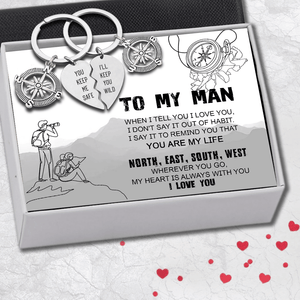 Compass Puzzle Keychains - Hiking - To My Man - Wherever You Go, My Heart Is Always With You - Augkdf26002 - Gifts Holder