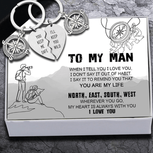 Compass Puzzle Keychains - Hiking - To My Man - Wherever You Go, My Heart Is Always With You - Augkdf26002 - Gifts Holder